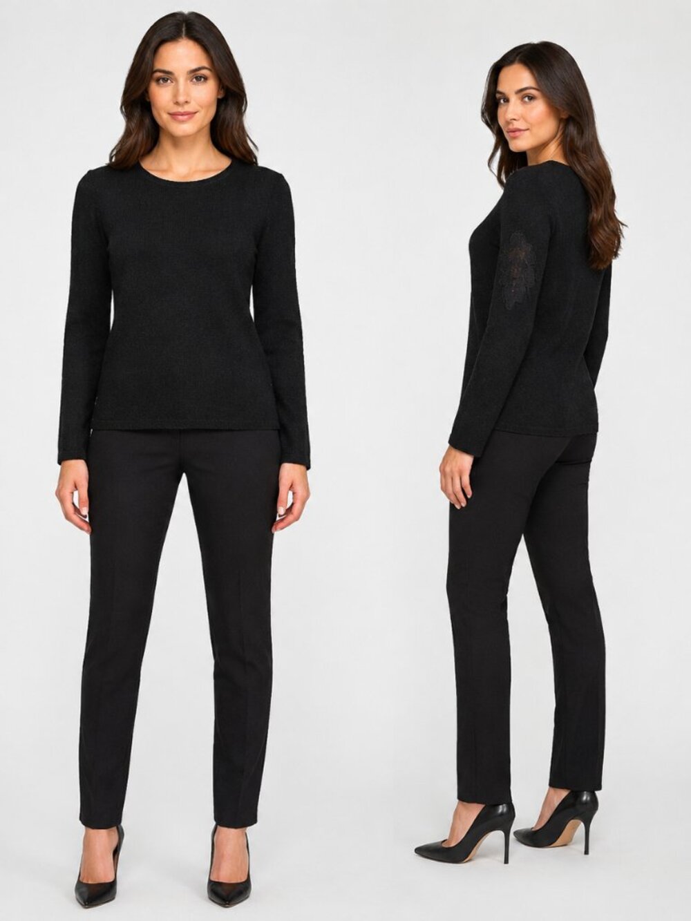 Thalia Sodi Black Wool Blend Sweater M Floral Lace Inserts Gothic Chic Pullover